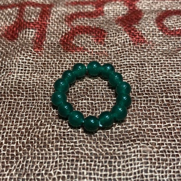 Katmandu Trading Company Jewelry - Medium Green Jade Beaded Ring